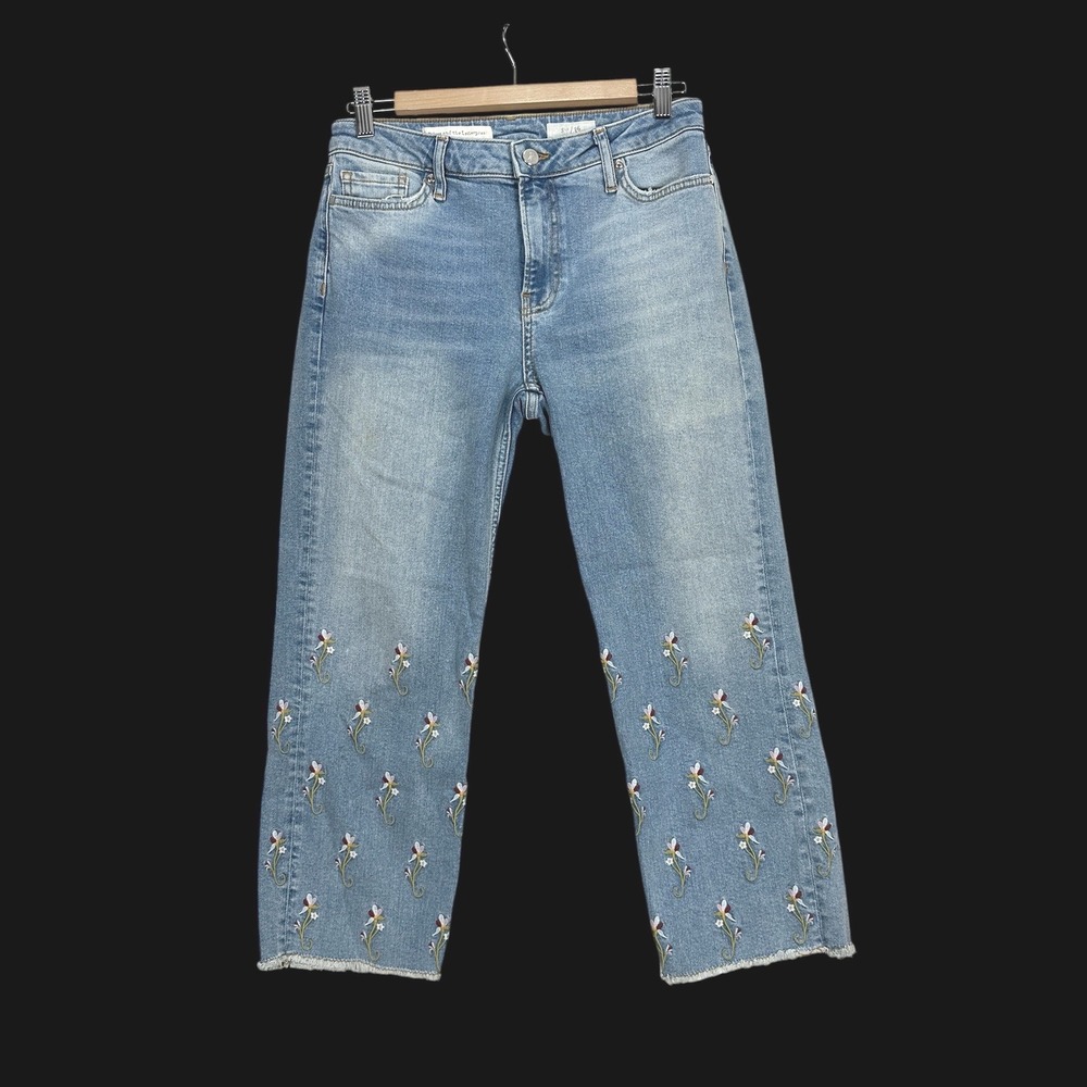 Pilcro and the Letterpress Floral Embroidered Cropped Jeans Light Wash Blue 26